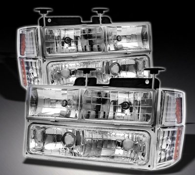 Chevy 2500 Pickup 1994-1998 Chrome Euro Headlights and Bumper Lights