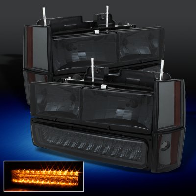 Chevy 2500 Pickup 1988-1993 Smoked Euro Headlights and LED Bumper Lights