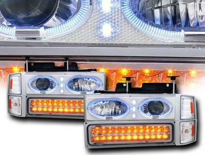 Chevy Silverado 1994-1998 Chrome Halo Projector Headlights and LED Bumper Lights