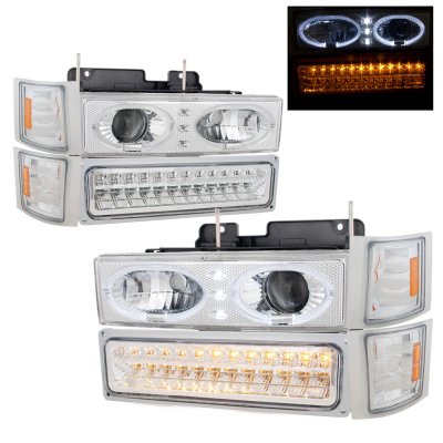 Chevy Tahoe 1995-1999 Chrome Halo Projector Headlights and LED Bumper Lights