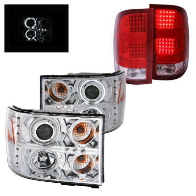 GMC Sierra 2007-2013 Clear CCFL Halo Projector Headlights and LED Tail Lights