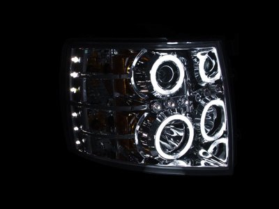 Chevy Silverado 2500HD 2007-2014 Chrome Headlights CCFL Halo and Red Clear LED Tail Lights