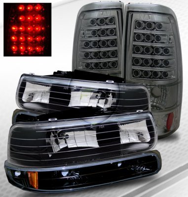 Chevy Suburban 2000-2006 Black Headlights and Smoked LED Tail Lights