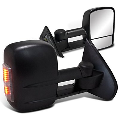AM Autoparts Driver Side Power Heated Tow Mirror With LED Signal – Smooth Black – For GM Van