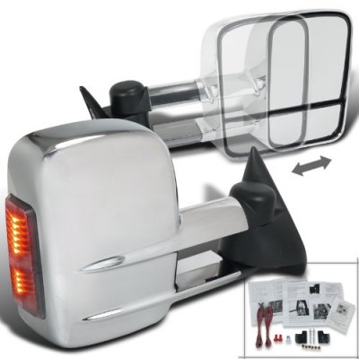Chevy 2500 Pickup 1988-2000 Manual Towing Mirrors Chrome LED Signal Lights