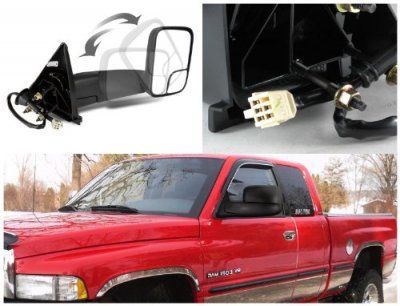 Ineedup Tow Mirrors Towing Mirrors Fit for 1994-2001 Dodge Ram 1500 2002 Dodge Ram 2500 Dodge Ram 3500 with Left Right Side Manual Operation Non-Heated Without Turn Signal Light 