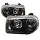 Chrysler 300C 2005-2010 Black Dual Halo Projector Headlights with Integrated LED