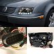 VW Jetta 1999-2005 Black Halo Projector Headlights with LED Daytime Running Lights