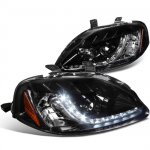 Honda Civic 1999-2000 Smoked Projector Headlights with LED Daytime Running Lights