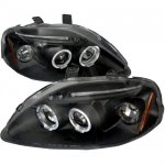 Honda Civic 1999-2000 JDM Black Dual Halo Projector Headlights with LED