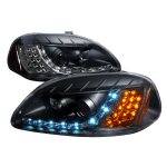 Honda Civic 1996-1998 Black Projector Headlights with Amber LED Daytime Running Lights
