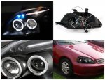 Honda Civic 1999-2000 JDM Black Dual Halo Projector Headlights with LED