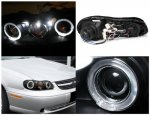 Chevy Malibu 1997-2003 Black Dual Halo Projector Headlights with LED