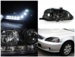 Honda Civic 1999-2000 Black Projector Headlights with LED Daytime Running Lights