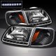 Ford Expedition 1997-2002 Black Euro Headlights with LED and Corner Lights Set