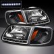 Ford Expedition 1997-2002 Black Euro Headlights with LED and Corner Lights Set