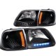 Ford Expedition 1997-2002 Black Crystal Headlights with LED and Corner Lights