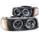 GMC Sierra 2500 1999-2004 Black Crystal Headlights with Halo and LED