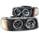 GMC Yukon Denali 2001-2006 Black Crystal Headlights with Halo and LED