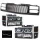 GMC Sierra 1994-1998 Black Front Grill and LED DRL Headlights Set