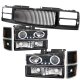 Chevy Tahoe 1995-1999 Black Front Grill and Halo Projector Headlights Set