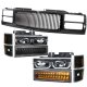 Chevy 1500 Pickup 1994-1998 Black Grille and LED DRL Headlights Bumper Lights