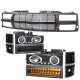 Chevy 2500 Pickup 1994-1998 Black Billet Grille and Projector Headlights LED Set