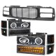 Chevy 3500 Pickup 1994-1998 Black Wave Grille and Projector Headlights LED Set