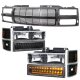 Chevy Suburban 1994-1999 Black Billet Grille and Headlights LED Bumper Lights