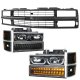 Chevy 2500 Pickup 1994-1998 Black Replacement Grille and LED DRL Headlights Bumper Lights