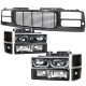 Chevy Tahoe 1995-1999 Black Wave Grille and LED DRL Headlights Set