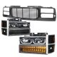 Chevy Silverado 1994-1998 Black Wave Grille and LED DRL Headlights Bumper Lights
