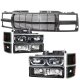 Chevy Silverado 1994-1998 Black Billet Grille and LED DRL Headlights Set