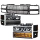 Chevy Suburban 1994-1999 Black Billet Grille and LED DRL Headlights Bumper Lights
