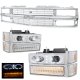 Chevy Suburban 1994-1999 Chrome Grille and Halo Projector Headlights LED Bumper Lights