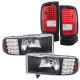 Dodge Ram 3500 1994-2002 Black Headlights with LED Corner Lights and LED Tail Lights Red Clear