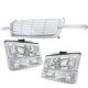 Chevy Silverado 2003-2005 Chrome Billet Grille and Clear Headlights Bumper Lights