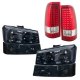 Chevy Silverado 2500HD 2003-2006 Smoked Clear Headlights Set and LED Tail Lights Red Clear