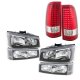 Chevy Silverado 2500 2003-2004 Black Clear Headlights Set and LED Tail Lights Red Clear