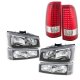 Chevy Silverado 2500HD 2003-2006 Black Clear Headlights Set and LED Tail Lights Red Clear