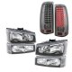 Chevy Silverado 2500HD 2003-2006 Black Clear Headlights Set and Smoked LED Tail Lights
