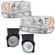 GMC Sierra 2500 2003-2004 Chrome LED DRL Headlights Set and Halo Projector Fog Lights