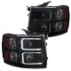 Chevy Silverado 2500HD 2007-2014 Black Smoked DRL Projector Headlights and Black LED Tail Lights