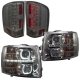 Chevy Silverado 2007-2013 Smoked Halo DRL Projector Headlights and LED Tail Lights