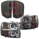 Chevy Silverado 3500HD 2007-2014 Smoked Halo DRL Projector Headlights and LED Tail Lights