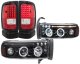 Dodge Ram 1994-2001 Black Tinted Halo Projector Headlights and LED Tail Lights Red Clear