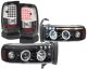 Dodge Ram 3500 1994-2002 Black Tinted Halo Projector Headlights and LED Tail Lights Black Chrome