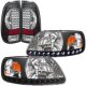 Ford F150 1997-2003 Black Chrome LED DRL Headlights and LED Tail Lights