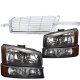 Chevy Silverado 2003-2005 Chrome Billet Grille and Black Headlights Set