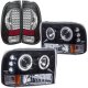 Ford F350 Super Duty 1999-2004 Smoked Halo Projector Headlights and LED Tail Lights Black Chrome